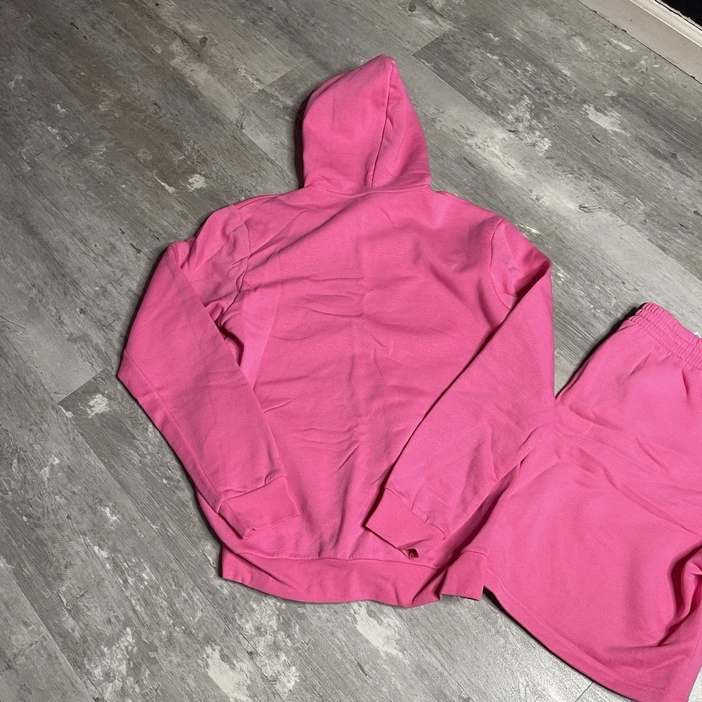 Mens Adidas Fleece Pink/black Hoodie &‎ Sweat Shorts Top Size M Bottom Size L